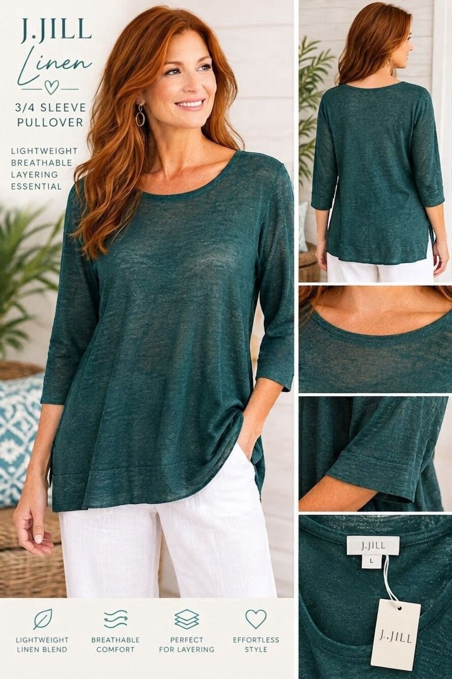 J.Jill Knit Top Women's L Linen Cotton Blend Cool Coastal Grandma Retails $69